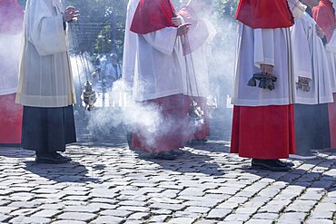 Incense waving altar boys during the Corpus Christi procession, Cologne, North Rhine-Westphalia, Germany, Europe