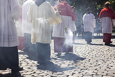 Incense waving altar boys during the Corpus Christi procession, Cologne, North Rhine-Westphalia, Germany, Europe