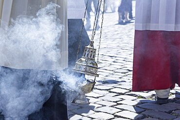 Incense waving altar boys during the Corpus Christi procession, Cologne, North Rhine-Westphalia, Germany, Europe