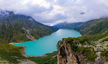 Aerial view of the Goescheneralpsee in the Goeschenertal, Canton Uri, Switzerland, Europe