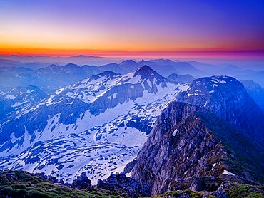 Dawn on the summit of Krn, 2. 244m, Triglav National Park, Julian Alps, Slovenia, Europe