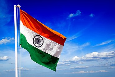 India indian flag in blue sky