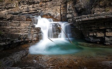 Waterfall at a mountain river, Johnston Creek in Johnston Canyon, Bow Valley, Banff National Park, Rocky Mountains, Alberta, Canada, North America