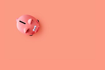 Top view of pink piggy bank