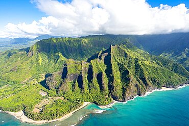 Aerial view Ke'e Beach, Haena Beach, Tunnels Beach, Kepuhi Beach, Kauai, Hawaii, USA, North America