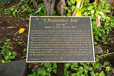 Don Ho Statue Info Board, Waikiki Beach, Honolulu, Oahu, Hawaii, USA, North America