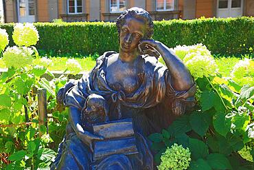 The sculpture of Margravine Wilhelmine on La Spezia Square, Bayreuth, Upper Franconia, Bavaria, Germany, Europe