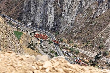 Railway bridge and Carretera Central, San Mateo, Rimac Valley, Peru, South America