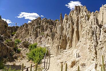 Circuit, visitor trail, Valle de la Luna, Moon Valley formed by erosion, also Killa Qhichwa, La Paz, Bolivia, South America