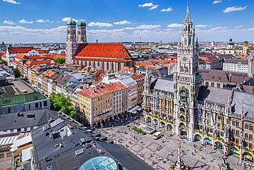 Marienplatz with City Hall and Church of Our Lady, Munich, Upper Bavaria, Bavaria, Germany, Europe