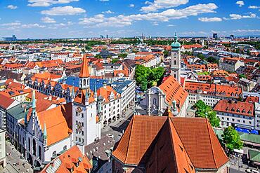 Old Town Roofs with Old Town Hall and Holy Spirit Church, Munich, Upper Bavaria, Bavaria, Germany, Europe