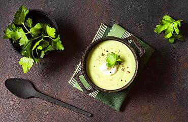 broccoli creme soup winter food with parsley. High resolution photo