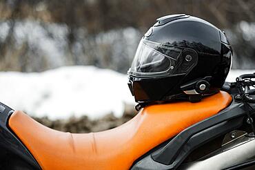 close up motorcycle with helmet