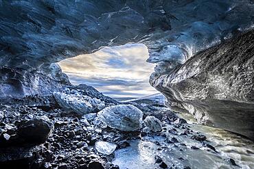 Ice cave in Vatnajoekull glacier, glacier cave, Vatnajoekull National Park, South Iceland, Iceland, Europe