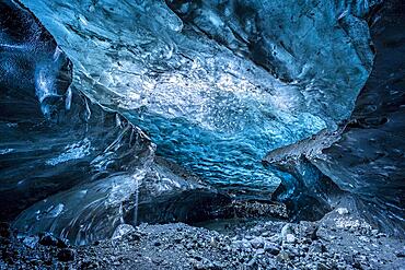 Ice cave in Vatnajoekull glacier, glacier cave, Vatnajoekull National Park, South Iceland, Iceland, Europe