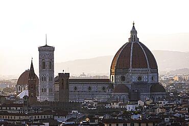 View of Florence from Piazzale Michelangelo, in the evening light, Santa Maria del Fiore Cathedral, Florence, Tuscany, Italy, Europe