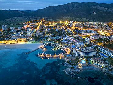 Aerial view, Nova Santa Ponca at dusk, Calvia Region, Mallorca, Balearic Islands, spain