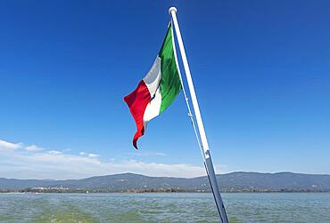 Italian, National Flag, Flag, Boat, Italian National Flag on a boat, Lago Trasimeno, Umbria, Italy, Europe