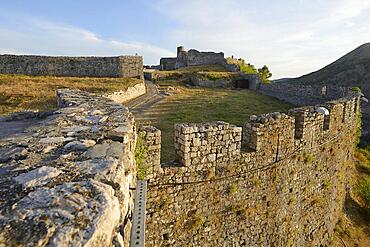 Walls of Rozafa castle ruins in the evening light, Shkodra, Shkoder, Albania, Europe