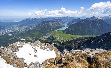 View from Thaneller of Plansee and eastern Lechtal Alps, Tyrol, Austria, Europe