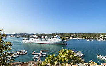 Boats and ferries at Mahon Harbour, Port de Mao, Menorca, Balearic Islands, Balearic Islands, Mediterranean Sea, Spain, Europe