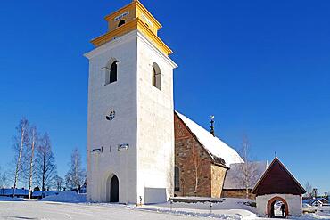 Old church in the church village of Gammelstad, Winter, Unesco World Heritage Site, Lulea, Norrbottens laen, Sweden, Europe