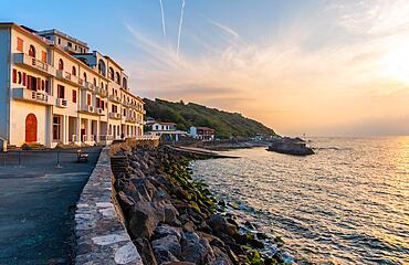 Sunset at Guethary beach in Lapurdi province. French Basque Country, Department of Pyrenees-Atlantiques