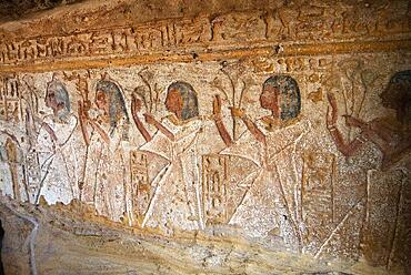 Rock paintings in the Nubian Pennut Tomb, New Amada, Aswan, Egypt, Africa