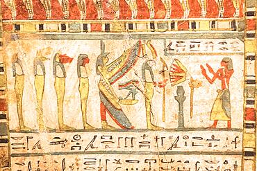 TURIN, ITALY - CIRCA MAY 2021: Egyptian archaeology. Ancient hieroglyphyc, ca. 580 BC, with Isis and the four sons of Horus