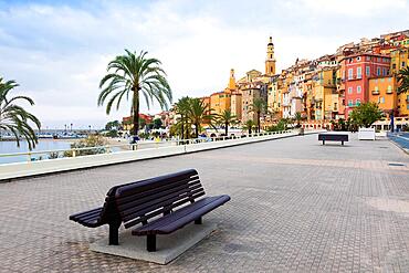 Menton, France - circa August 2021: view of the French Riviera, named the Coast Azur, located in the South of France. Sunrise light