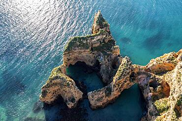 Aerial view, Ponta da Piedade, rocks and cliffs, cliffs in the Algarve, Portugal, Europe