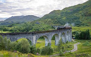 Glenfinnan Viaduct with Steam Locomotive, Jacobin Express, Harry Potter Train, Glenfinnan, Scotland, Great Britain