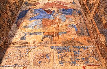 Interior frescoes, Qusair Amra, Qusayr Amra, Small Palace of Amra, Unesco World Heritage Site, desert castle east of Amman, Jordan, Asia