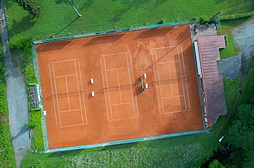 Empty tennis court from the air, Bad Wildbad, Black Forest, Germany, Europe