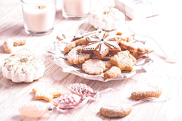 Homemade Christmas gingerbread and cookies with Christmas balls and ornaments