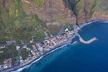 View of the village from above, aerial view, coast and houses, Paul do Mar, Madeira, Portugal, Europe