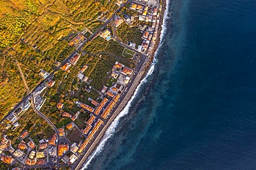 View of the village from above, aerial view, coast and houses, Paul do Mar, Madeira, Portugal, Europe