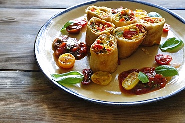 Vegetable strudel, vegetarian, served on a plate