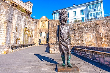 Fuenterrabia or Hondarribia municipality of Gipuzkoa. Basque Country. Sculpture next to the door in the wall of Santa Maria