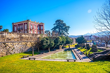 Fuenterrabia or Hondarribia municipality of Gipuzkoa. Basque Country. Water fountains along ramparts and San Nikolas gate