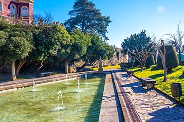 Fuenterrabia or Hondarribia municipality of Gipuzkoa. Basque Country. Water fountains along ramparts and San Nikolas gate