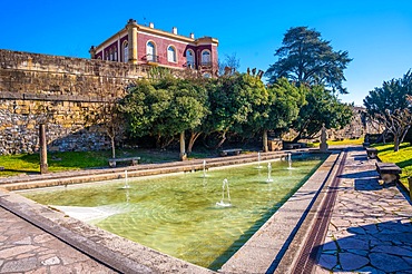 Fuenterrabia or Hondarribia municipality of Gipuzkoa. Basque Country. Water fountains along ramparts and San Nikolas gate