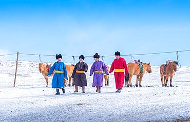 Young nomads go to live with other families. Bulgan Province, Mongolia, Asia