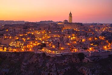 City view, Matera at night, Matera province, Basilicata, Italy, Matera, Basilicata, Italy, Europe