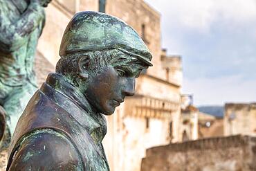 Bronze figure in Matera, Matera Province, Basilicata, Italy, Matera, Basilicata, Italy, Europe