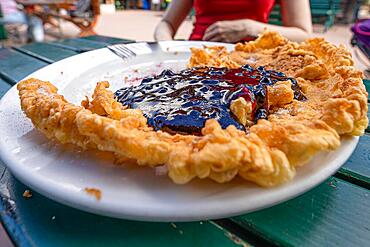 Blueberry pancakes at Restaurant Gruenhuette, Bad Wildbad, Black Forest, Germany, Europe