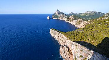 View of rocky cliffs and sea, Cap Formentor, coastal landscape, Pollenca, Majorca, Balearic Islands, Spain, Europe