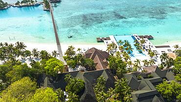 Aerial View, Lankanfushi, Paradise Island with Water Bungalows, North Male Atoll, Indian Ocean, Maldives, Asia