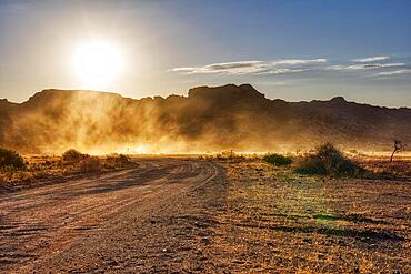 Whirled-up sand, road, Twyfelfontein, Namibia, Africa