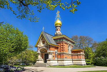 Russian Chapel, Russian Orthodox Church of All Saints in the spa garden Bad Homburg vor der Hoehe, Hesse, Germany, Europe